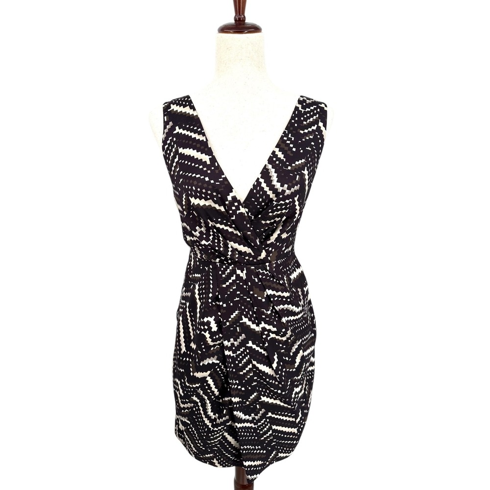 Banana Republic Fit & Flare Dress Dark Purple & Cream V-Neck / Back Women's 0